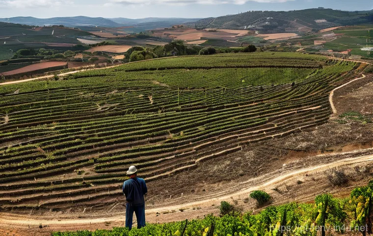 기후 변화와 농업 - Image Prompt 1: The Struggle of Portuguese Agriculture Against Extreme Climate**