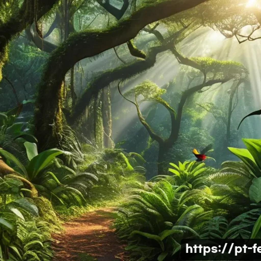 환경 보호를 위한 생물학적 연구 - A vibrant, detailed scene of a lush Brazilian Atlantic Forest with an ecological corridor connecting...