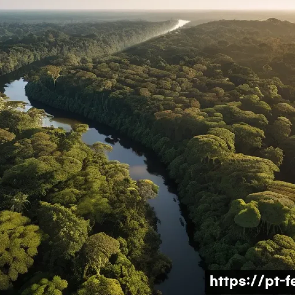 인공지능 기반 환경 분석 - A detailed aerial view of the Amazon rainforest in Brazil at dawn, featuring advanced AI-powered dro...