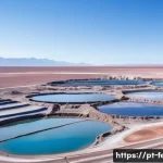 Home 21 리튬 배터리와 환경 - A panoramic view of a lithium mining site in the Atacama Desert, Chile, showing expansive salt flats...