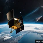 Home 19 우주 환경 탐사 - A highly detailed, realistic depiction of the James Webb Space Telescope in orbit above Earth, showc...
