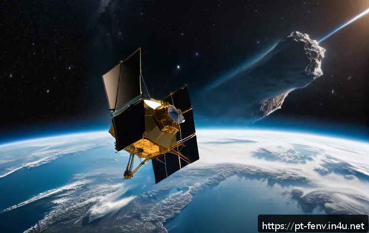 우주 환경 탐사 - A highly detailed, realistic depiction of the James Webb Space Telescope in orbit above Earth, showc...