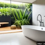 Home 23 지속 가능한 수자원 관리 - A detailed scene of a modern Brazilian household bathroom emphasizing water-saving habits: a family ...